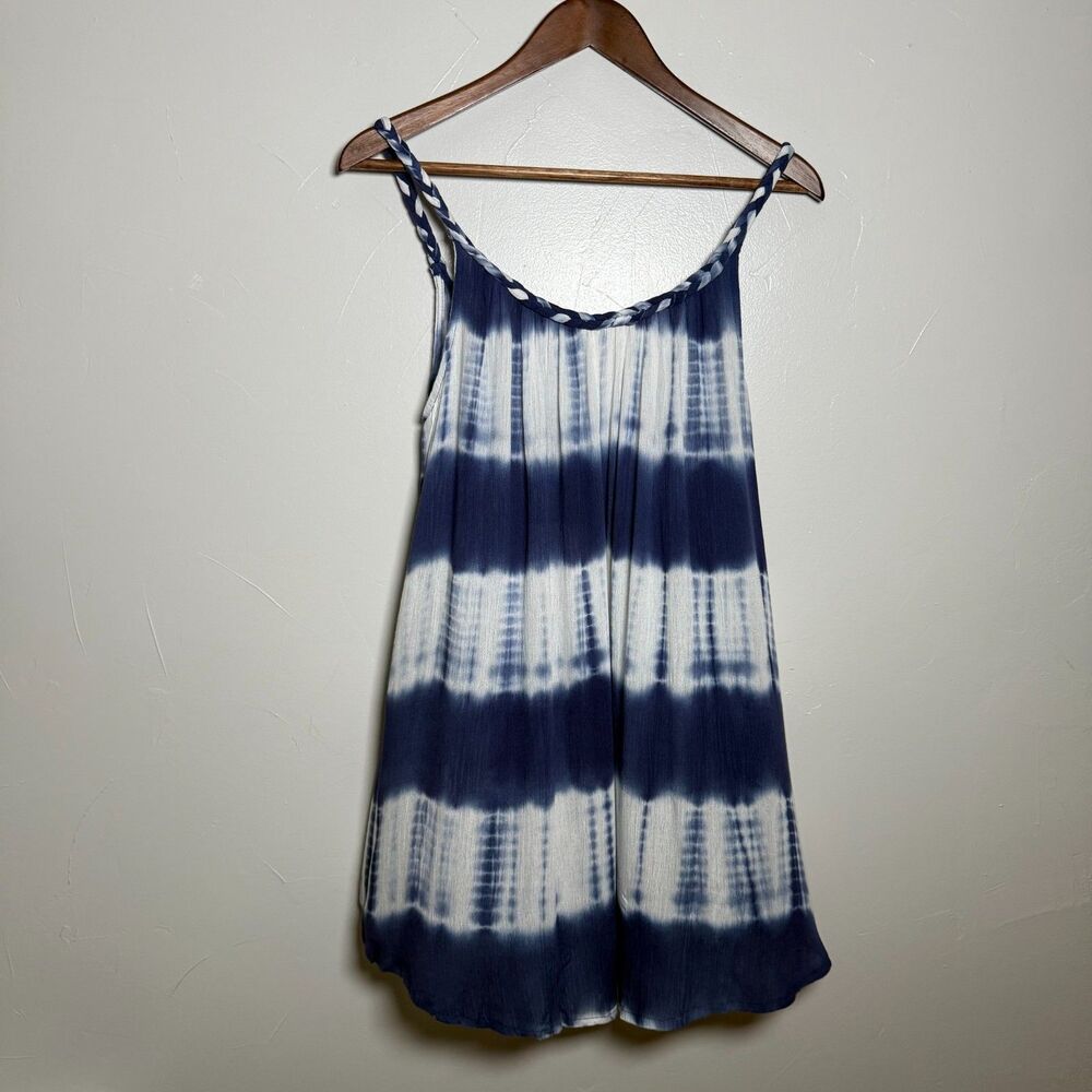 Umgee Blue Tie Dye Tank Cotton Flowy Breezy Nautical Coastal Top Size Medium NWT